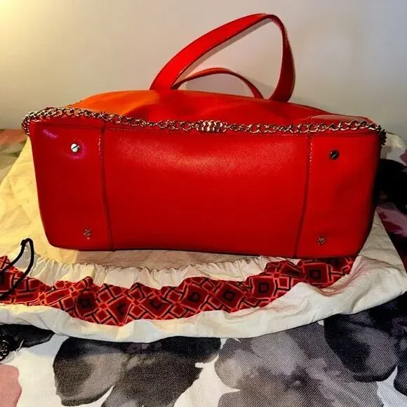 Tory Burch RED Robinson Double Zip Tote with cross body EUC - Picture 9 of 15